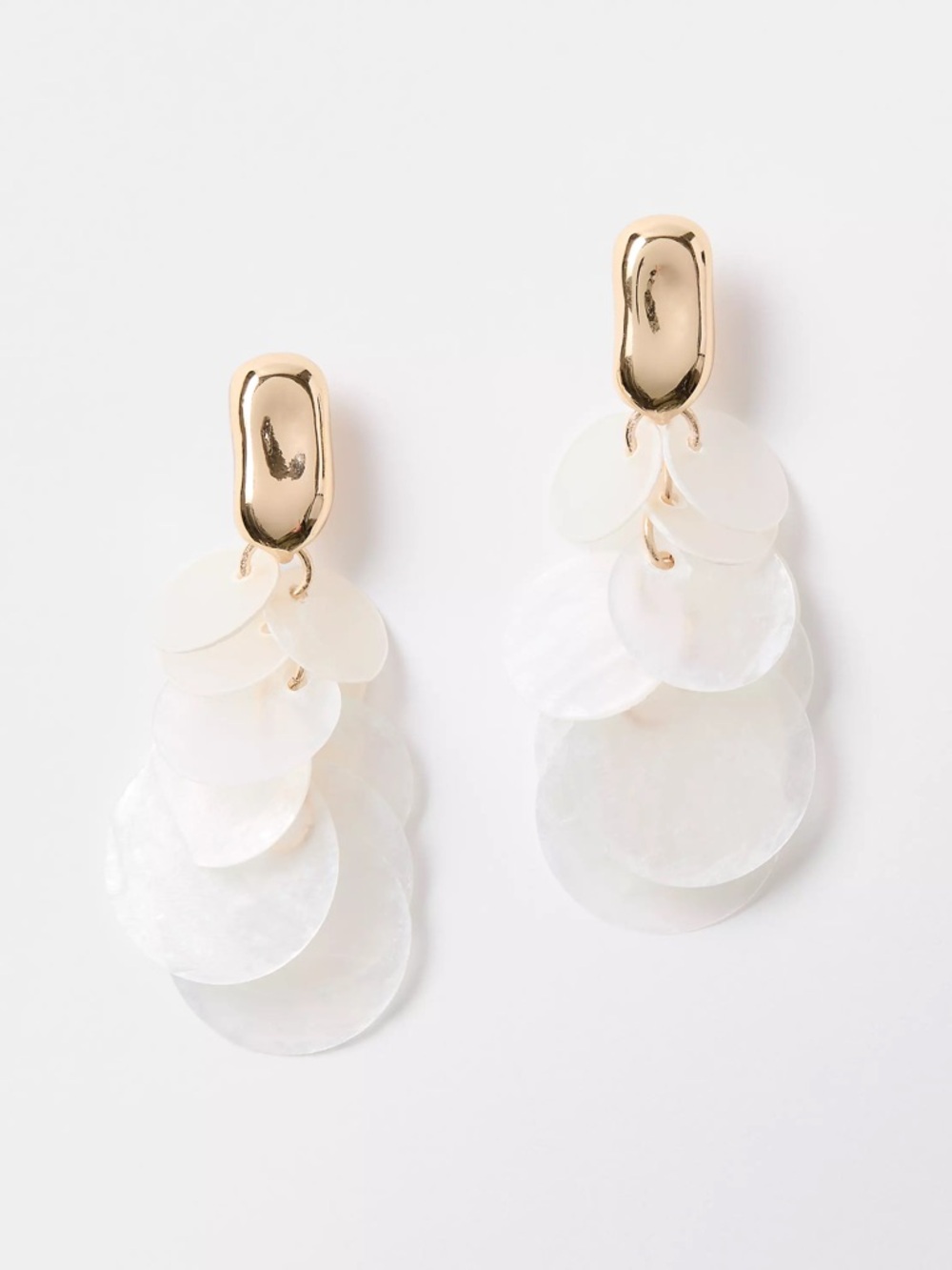 Anthropologie Gold and Ivory Layered Shell Drop Earrings - Picture 4 of 5